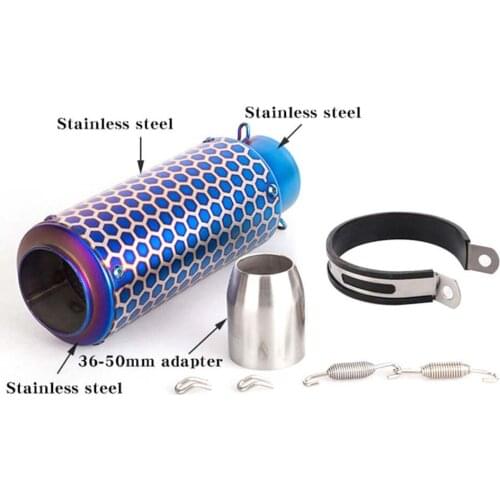 60MM Fashion Shape Motorcycle Exhaust Muffler Blue Exhaust Pipe Noise Killer Adjustable Silencer Remoulded Equipment