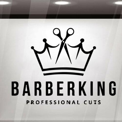 Barberking Logo Wall Decal Creative Scissors Crown Vinyl Window Stickers Barber Shop Hair Salon Beauty Spa Interior Decor E512