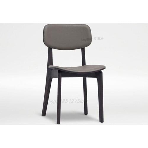 Nordic Solid Wood Leather Art Dining Chair Modern Minimalist Home Creative Light Luxury Backrest Chair Ash Designer Furniture