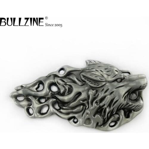 The Bullzine wholesale Wolf belt buckle with pewter finish FP-03445 suitable for 4cm width belt