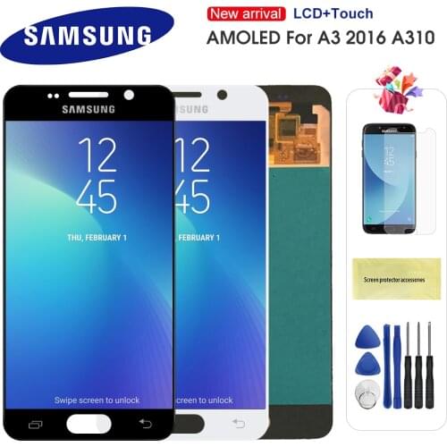 Original Super AMOLED LCD For Samsung Galaxy A3 2016 A310 A310F A3100 LCD Display Touch Screen Digitizer Assembly Replacment
