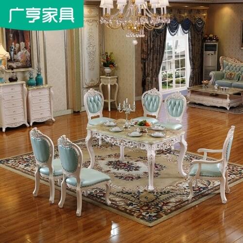 Ou eat desk and chair combination luxurious marble rectangle household table, small family American solid wood dining table