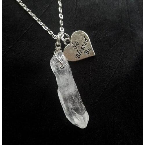 Witch Blessed Be Crystal Necklace Wiccan Pagan Pendant Charm Classical Punk Jewelry Raw Crystal Point Women Gift Statement
