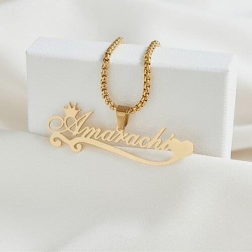 Custom Name Necklaces Stainless Steel Necklace with Crown and Heart Personalized Pendants Jewelry For Women Valentines Day Gift