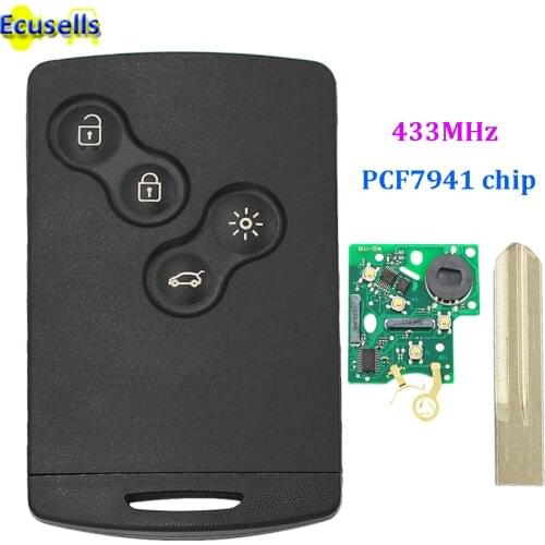Half Smart Remote Key 4 Buttons 433MHZ WITH PCF7941 / PCF7961 (After Market) for Renault Koleos CLIO WITH INSERT KEY