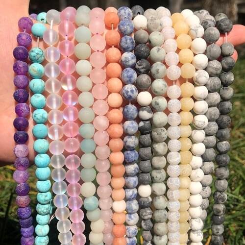 Natural Matte Frosted Agates Amazonite Jades Quartz Turquoises Stone Round Spacer Bead For Jewelry Making DIY Accessorie 15inche