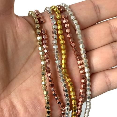 Prismatic Hematite Plated Golden Silvery Rose Matte And Smooth Natural Stone Beads For Jewelry Making DIY Bracelet Necklace 4mm