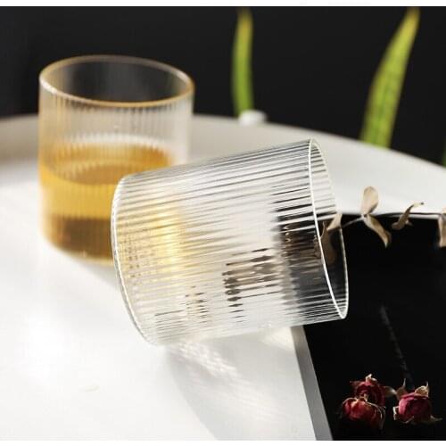 Japanese Style Simple Vertical Striped Glasses Soda Whiskey Glass Cold Brew Latte Ice Coffee Cup Drinking Utensils Accessories