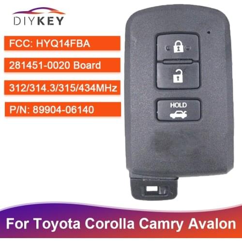 DIYKEY 281451- 0020 G Smart Card Remote Key for Toyota Corolla Camry Avalon 2001 2002 2003 2004 2005 2006 HYQ14FBA 89904-06140