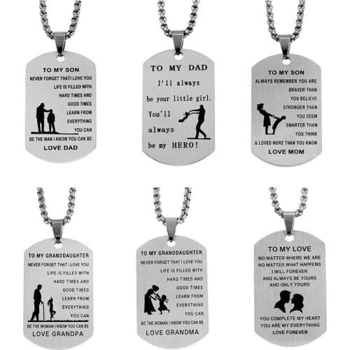 To My Son Expression Love Parents Message Stainless Steel Tag Necklace Lovers Titanium Pendant Jewelry Family Member Gifts