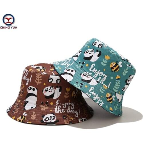 Hat spring and summer panda Pattern printing double-sided wear Leisure beach fisherman hat boys and girls students sunshade hat