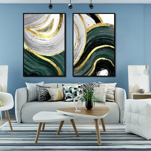 Nordic Poster Modern Home Decoration Abstract Canvas Painting Green Gold Wall Art Picture for Loft Living Room Frameless Mural
