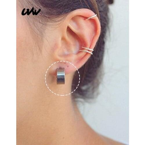 UVW028 2pc Punk Trendy Surgical Steel Silver Color Hoop Earrings for Women Men Ear Clip Pendientes Earrings Brincos Fashion