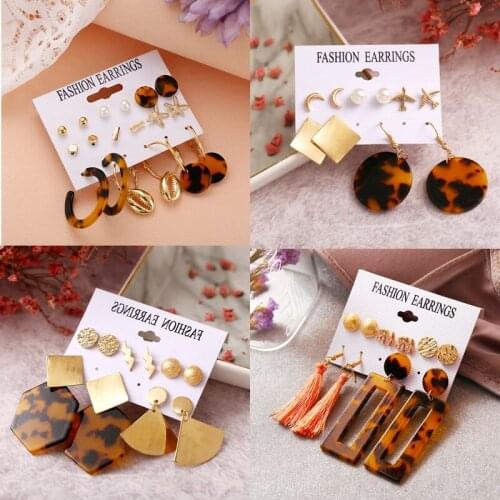 Vintage Leopard Print Earrings Set For Women 2019 New Fashion Irregular Geometric Tassel Stud Earring Set Boho Female Jewelry