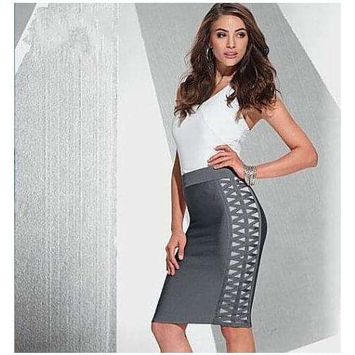 Top Quality Celebrity Grey Black Side Hollow Out Rayon Bandage Skirt Elegant Cocktail Party Skirts