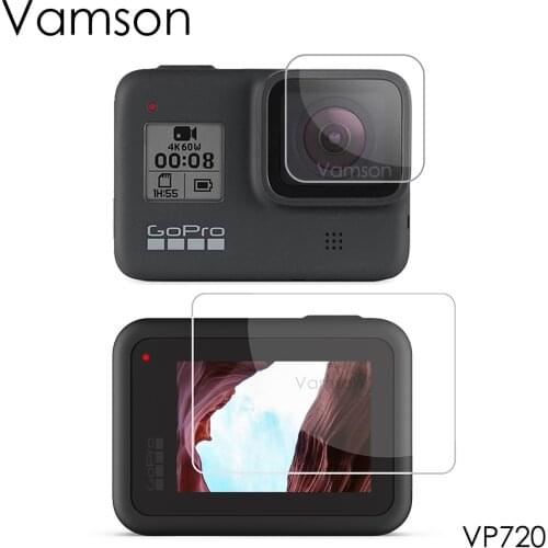 Vamson Tempered Glass Protector Cover Case For Go Pro 8 Camera Lens Cap LCD Screen Protective Film For Gopro Hero 8 VP720
