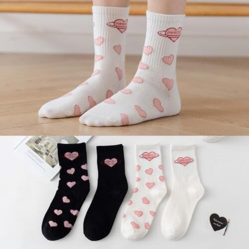 Cotton Women Socks Female Ankle Kawaii Spring Trendy Ladies Mid-Tube Japanese Korean Style College Small Love Heart Casual Cute