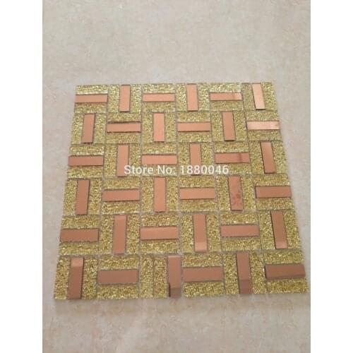 1box 11pieces Crystal Gloden glass Mosaic Ice Mediterranean style for background wall, crystal glass mosaic sheet mosaic tile