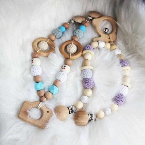 2Pcs/Lot Baby Toy Wooden Pram Clip Pacifier Clip Chain Mobile Pram Personalize Name Rattle Stroller Toys Neborn Gift Toys