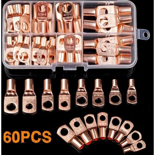 60CPS SC6-25 Car Auto Copper Ring Terminal Wire Crimp Bare Cable Lugs Connectors Battery Wire Welding Connectors