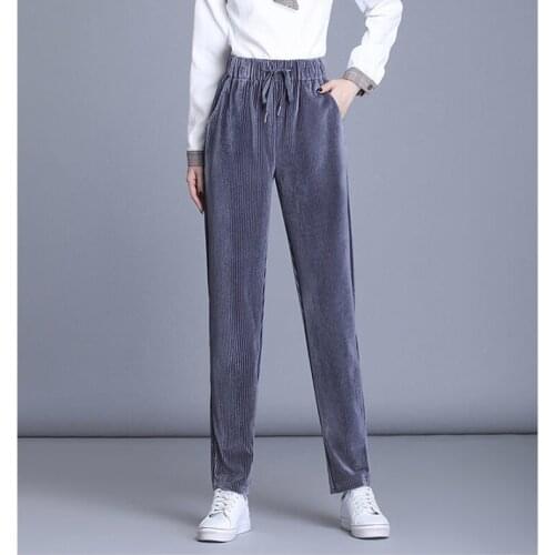New Corduroy Pants Women Casual Loose Solid Color Trousers Spring Autumn High Waist Lace Up Comfortable Female Straight Pants