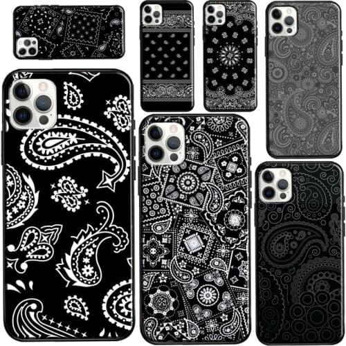 Bandana Seamless Pattern Black For iPhone 12 Pro Max mini Case For iPhone XR XS X SE 2020 7 8 Plus 11 Pro Max Cover