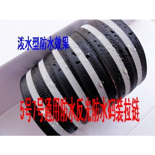 Black 7# TPU nylon waterproof Reflective reversed luminous coil zippers 5 meters/silver ring slider for Backpack/shoes/bags