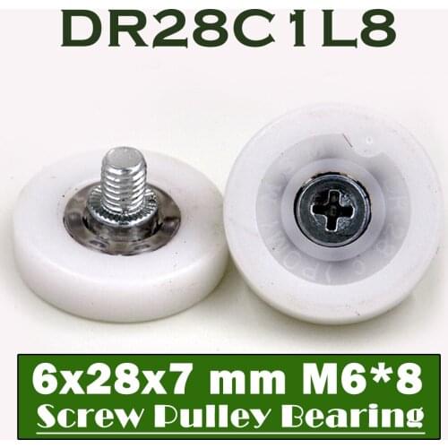DR28C1L8 Screw Pulley Bearing 6*28*7 mm ( 2 PCS ) Doors and Windows Roller Mute Wheel POM 636 M6*8 Plastic Covered Bearings