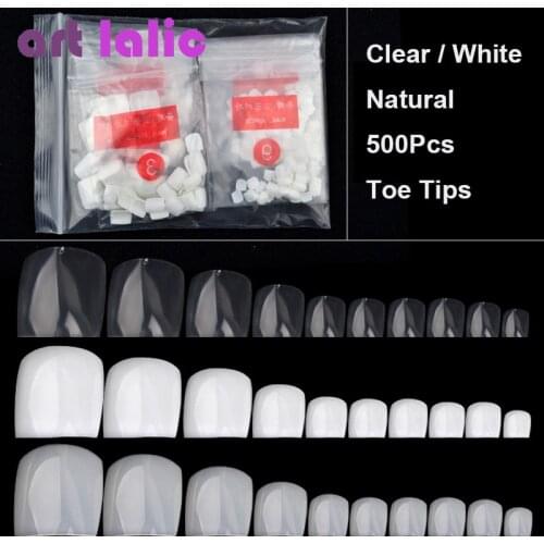 Artlalic 500Pcs Artificial False Toe Nails Tips for Nail Art Decoration Foot Manicure Beauty Tools Natural/Clear/White Fake Nail