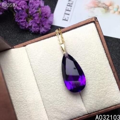 KJJEAXCMY fine jewelry 18K gold inlaid Amethyst Girls' exquisite trendy Chinese style Water drop necklace pendant support test