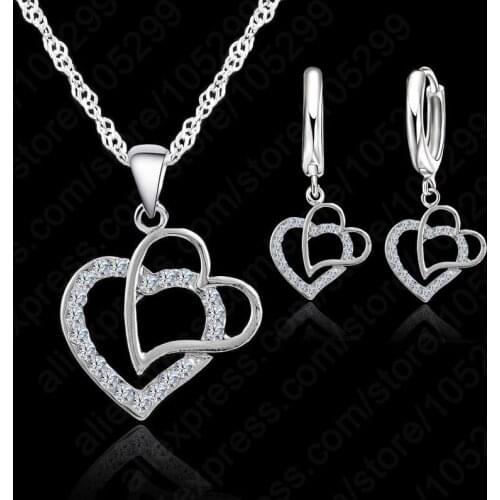 Silver Jewelry Sets Set Women Heart Shape Pendant Necklace+Earrings Jewelry Set For Women Gift Wedding