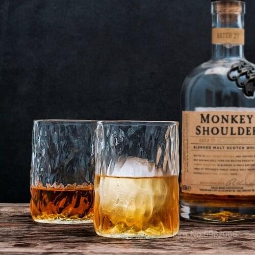 Japanese Retro Style Tree Bark Hammer Pattern Creative Whiskey Rock Glass Hand Made Whisky Brandy Snifters Drinkware Liquor Cup