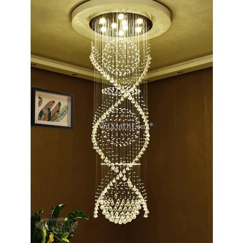 1PCS New Modern LED K9 Crystal Chandelier Villa Luxury Crystal Chandelier Double Staircase Lamp Living Room Lights GF425