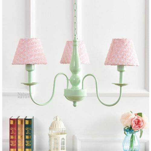 Chandelier European Style 3 Arms Fabric lampshade 90-260V included LED bulb Romantic and warm Girl Children bed room chandelier