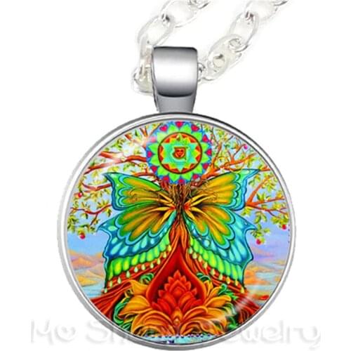 Tree Of Life Butterfly Pattern Picture Trendy Necklace Time Glass Jewellery Sweater chain Glass Ornaments Gift For Friends