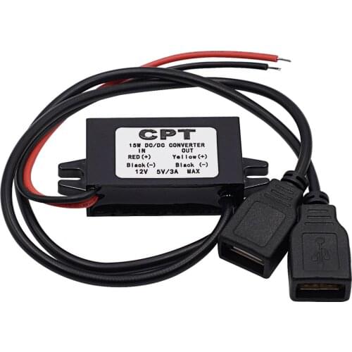 DC-DC Converter Module 12V to 5V 3A 15W Double USB Step Down Power Output Adapter Car Potting Waterproof Power Supply Module