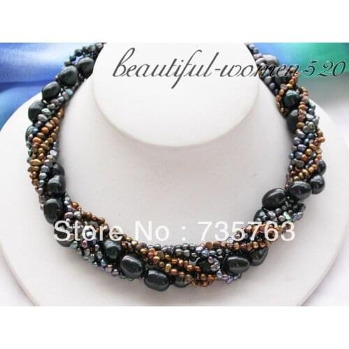 NEW 0063 7row 13MM BLACK COFFEE BAROQUE CULTURED PEARL NECKLACE