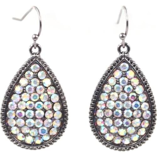 New Fashion Full AB Clear Crystal Teardrop Designer Inspired Black Water Drop Earrings For Women