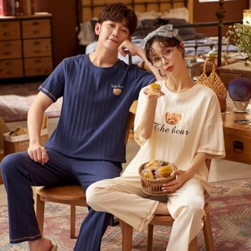 SLPBELY Couple Pajamas Set Sleepwear Summer Cartoon Long Sleeve Plaid Pant Men And Women Pyjamas Lovers Homewear Loungewear Suit