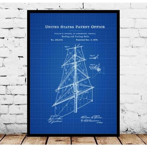 Ship Sails Patent Print Blueprint Poster