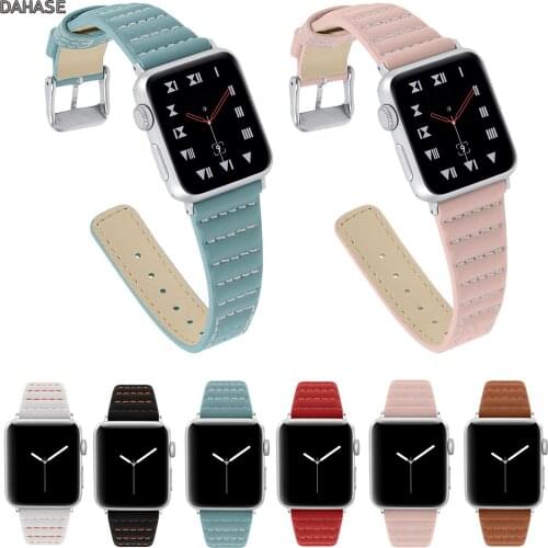 Wave Thread Genuine Leather Band For Apple Watch Strap Series 1 2 3 4 42/44mm 38/40mm Replacement Wristband Belt For iWatch