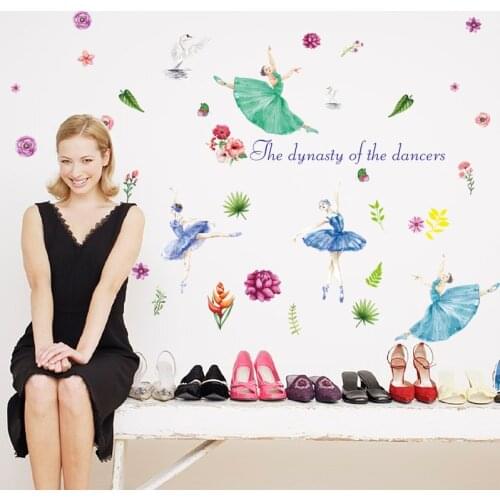 Hand Painted Ballet Wall Sticker Flower Girl Bedroom Room Decor Art Wall Stickers Home Decor Nalepki Do Pokoju Mural