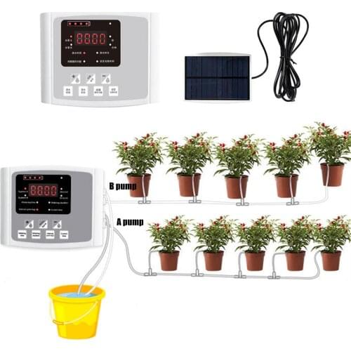 Garden Drip Irrigation Device Indoor Double Pump Pot Plant Watering System Solar Powered Smart Automatic Watering for Greenhouse