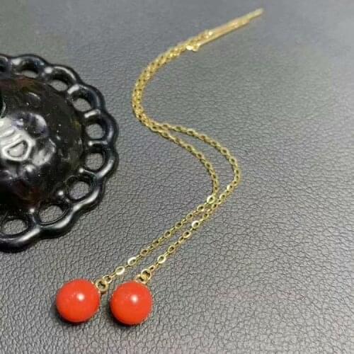 Shilovem 18k yellow gold Natural red coral drop earrings fine Jewelry wedding trendy plant gift women plant new myme050599sh