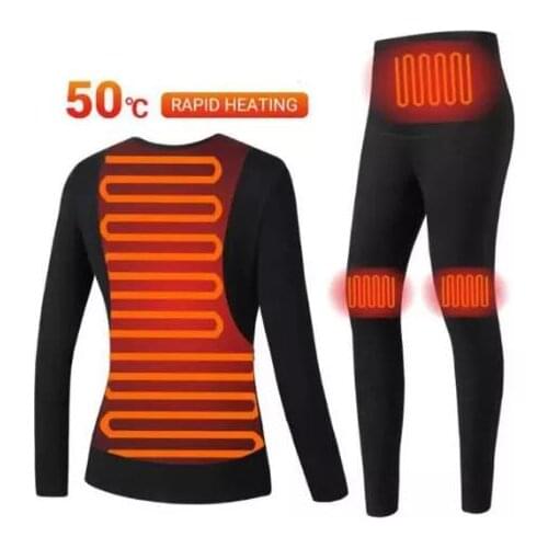 Winter Thermal Underwear Women Electric Heated Underwear Womens Ski Suit USB Battery Powered Heating Fleece Thermal Long Johns