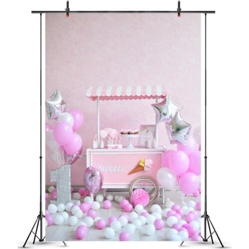 Pink Dessert Cart Balloon Vinyl Photography Portrait Shot Decor Girls 1 Year Old Photocall Backdrop for Photo Studio Props