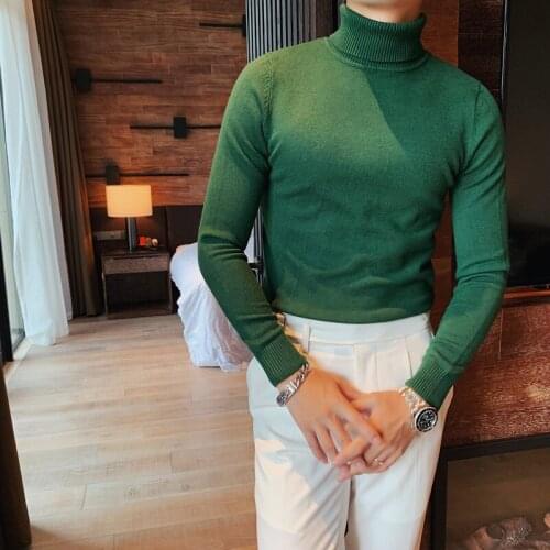 Plus Size 4XL-M Autumn Winter Turtleneck Fashion Simple Slim Fit Long Sleeve Sweater Men Clothing High Collar Casual Pullovers