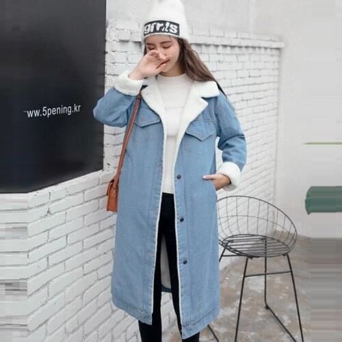 Warm Women Basic Coats Autumn And Winter Women Denim Jacket 2021 Vintage Long Sleeve Female Jeans Coat Casual Lady Long Outwear