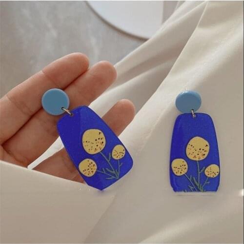 Acrylic Flower Geometry Print Earring Women Summer Earrings