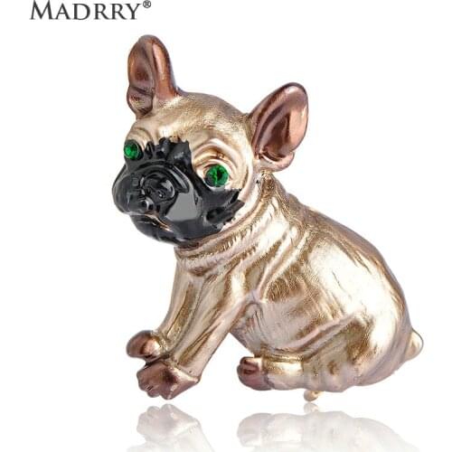 Madrry Cute Pug Dog Brooches For Women Crystal Broches Animal Corsage Pins Kids Girls Shirt Coat Clips Clothes Accessorries